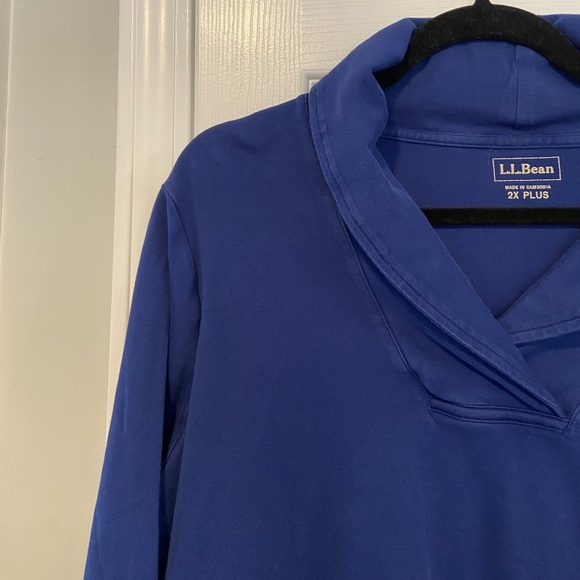 L.L. Bean Size 2X Royal Blue Long Sleeve Cowl V Neck Pullover Soft Cotton Shirt - Picture 4 of 10